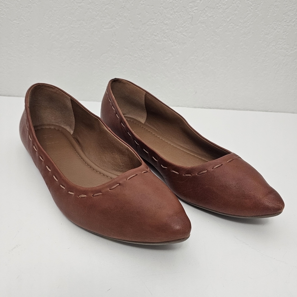 Frye Kiki Stitch Ballet Flat Whiskey Local Tatanka Brown Leather Size 8 Y2K